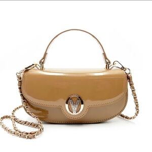 Chic Tan Patent Vegan Leather Crossbody Bag